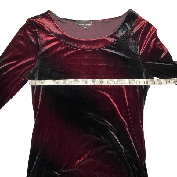 Laura Petites Deep Red and Black Velvet Long Sleeve Top - Picture 10 of 10